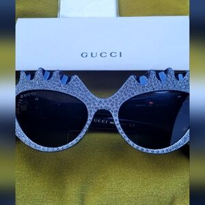 Gucci Black Sunglasses with Crystal-Studded Silver Frame